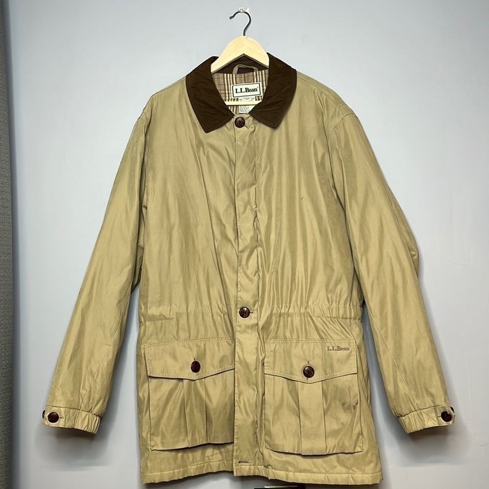 LL BEAN TAN WITH BROWN COLLAR FIELD COAT JACKET MEN’s TALL LARGE